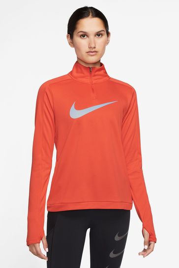 Nike Red Dri-FIT Swoosh Half Zip Long Sleeve Top