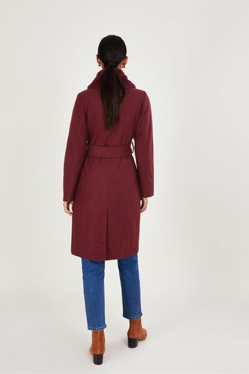 Fur collar belted coat online