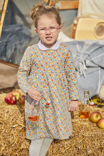 JoJo Maman B b Russet Orange Apple Floral Girls Peter Pan Dress