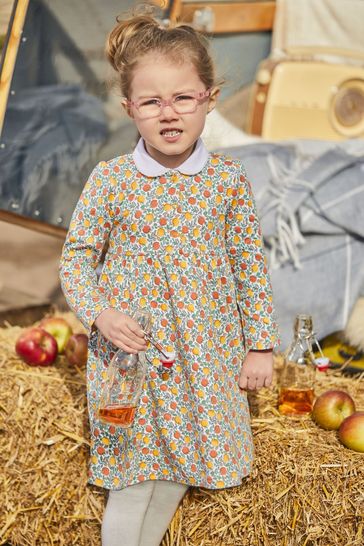 JoJo Maman Bébé Russet Orange Apple Floral Peter Pan Dress