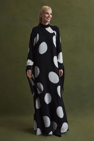 Polka dot long sleeve maxi dress deals