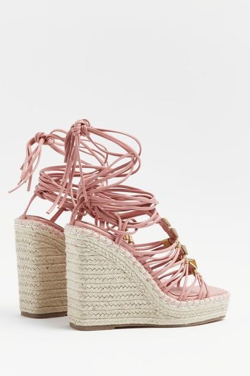 River Island Pink Light Studded Strappy Wedges