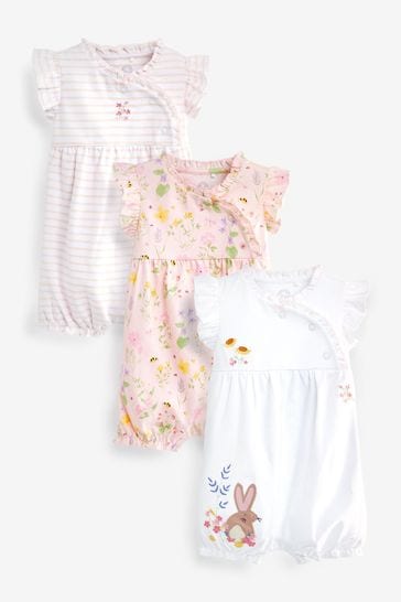 Pale Pink bunny Baby Jersey Rompers 3 Pack