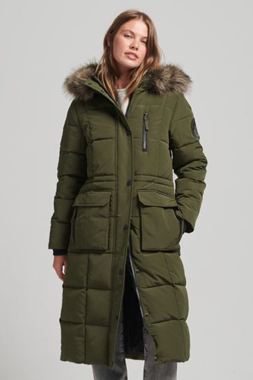 Superdry Green Longline Faux Fur Everest Coat