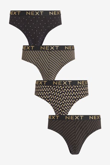 Black Gold Pattern 4 pack Cotton Rich Briefs