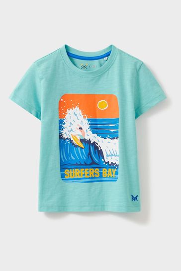 Crew Clothing Company Turquoise Blue Cotton Casual T-Shirt
