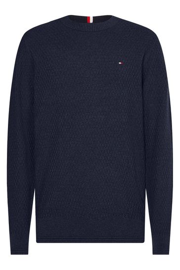 Buy Tommy Hilfiger Blue Cross Structure Crew Neck Jumper from Next