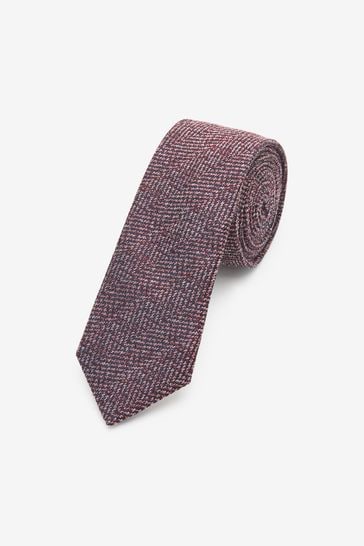 Purple Herringbone Slim Textured Tie And Tie Clip Set