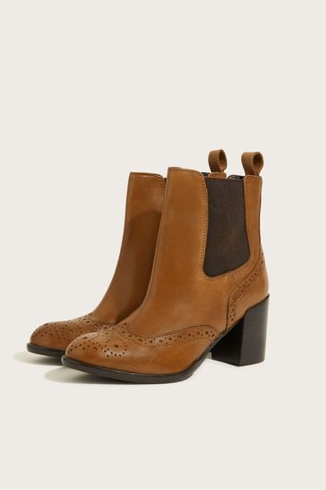 Monsoon Natural Classic Leather Heeled Brogue Boots