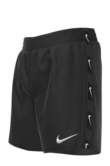 Black Nike Swim Logo Tape 4 Inch Volley Shorts