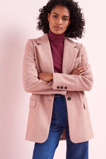 Buy Pink Herringbone Single Breasted Blazer Coat from Next Luxembourg