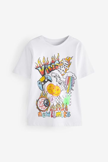White Rainbow Doodle Short Sleeve T-Shirt (5-16yrs)