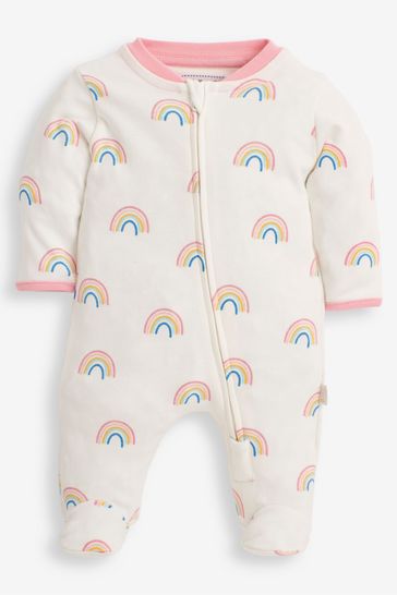 JoJo Maman B b Cream Rainbow Print Zip Baby Sleepsuit