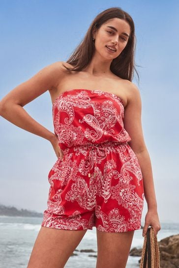Red Paisley Bandeau Boobtube Playsuit