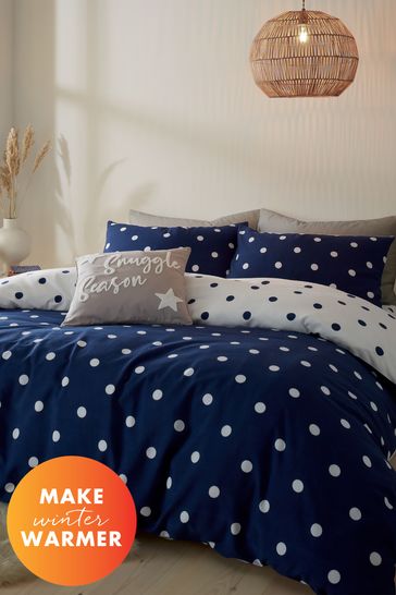 Catherine Lansfield Blue Brushed Spot Reversible Duvet Cover And Pillowcase Set
