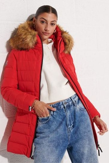 Superdry Red Arctic Tall Puffer Coat