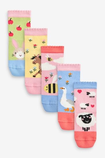 Pink/Blue/Green 5 Pack Cotton Rich Character Ankle Socks