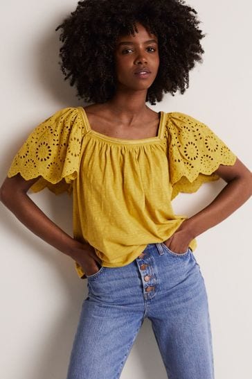 Yellow square neck top new arrivals