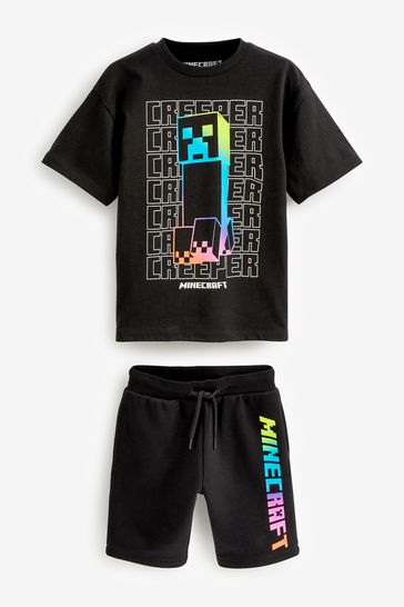 Minecraft Black/Rainbow Short Sleeve License T-Shirt And Shorts Set (4-16yrs)
