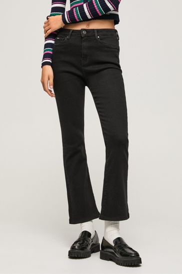 Pepe Jeans Black High Waisted Crop Flare Jeans