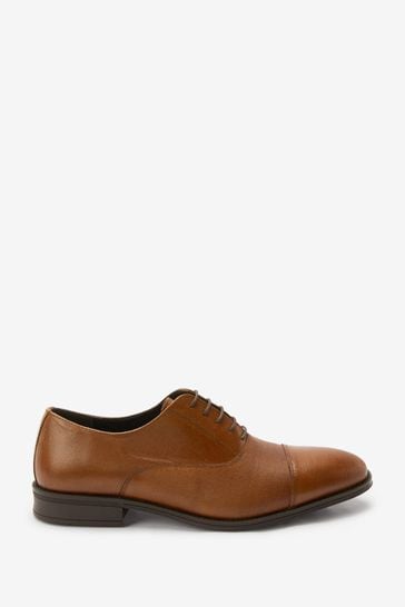 Tan Brown Leather Oxford Toe Cap Shoes