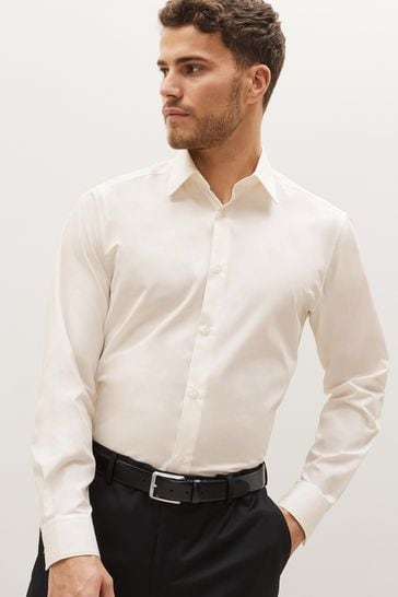 Cream Ivory Regular Fit Easy Care Single Cuff Shirt