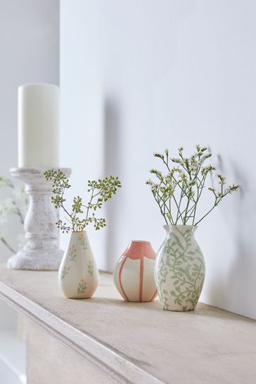 White & Pink Floral Print Ceramic Set of 3 Flower Vase
