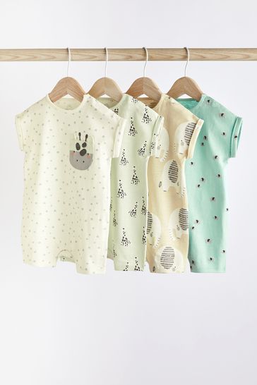 Mint green and Ecru Character Baby Jersey Romper 4 Pack (0mths-3yrs)