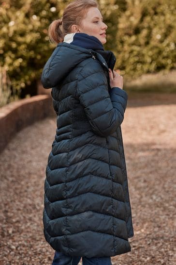 Joules long shop navy padded coat
