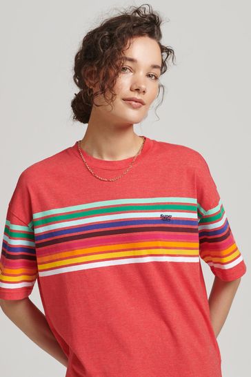 Superdry Red Organic Cotton Cali Stripe 2.0 T-Shirt