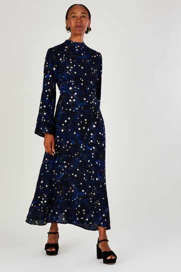Buy Monsoon Blue Astrid Foil Print Midi Dress In Sustainable Viscose ...