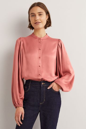 Boden Pink Blouson Sleeve Satin Shirt
