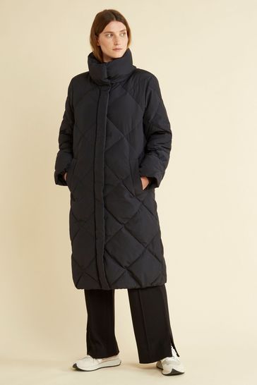 Albaray Diamond Quilt Puffer Black Coat