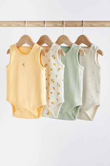 Green/Ecru Baby Vest Bodysuits 4 Pack