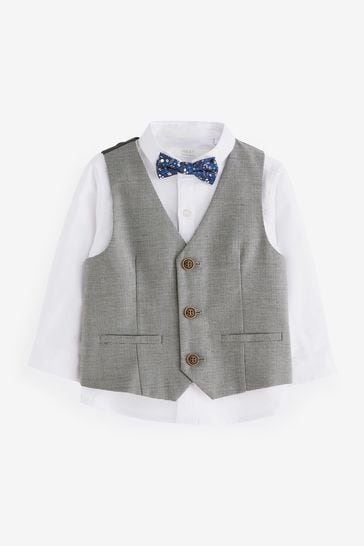 Buy Grey Dogtooth Waistcoat Shirt And Bow Tie Set 3mths 9yrs