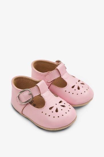 JoJo Maman Bébé Pink Classic Leather Pre-Walker Shoes