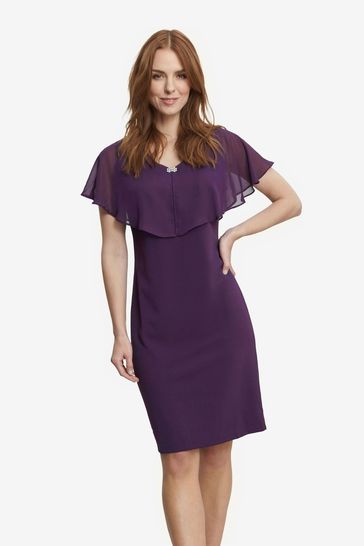 Gina Bacconi Purple Devlyn Short V-Neck Sheath Dress With Popover Bodice And Embellishment Detail