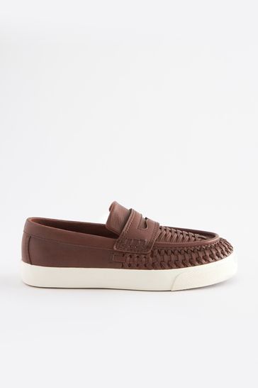 Leather woven slip on shoes best sale