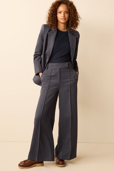 Buy Navy Blue Tailored High Waist Wide Leg Trousers from Next Luxembourg