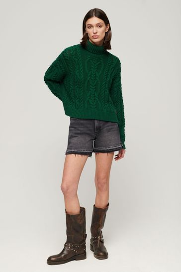 Superdry Green Vintage High Neck Cable Knit Jumper