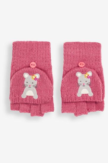 JoJo Maman Bébé Pink Mouse Embroidered Gloves