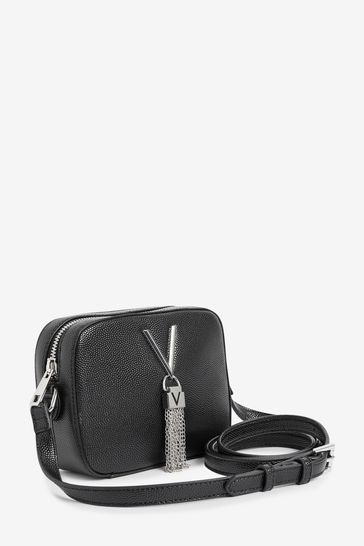 Valentino Bags Black Camera Cross-Body Bag with Tassle Detail