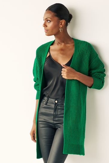 Green Longline Ribbed Edge to Edge Cardigan