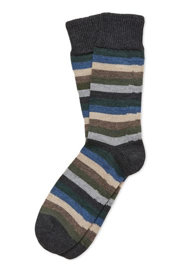 Celtic & Co. Mens Grey Merino Cotton Stripe Socks