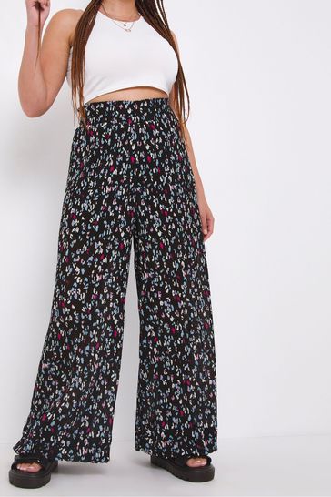 Simply Be Animal Print Plisse Pleated Wide Leg Trousers
