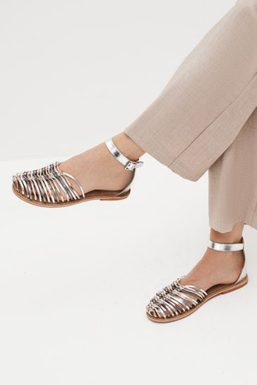 Silver Ankle Strap Huarache Sandals