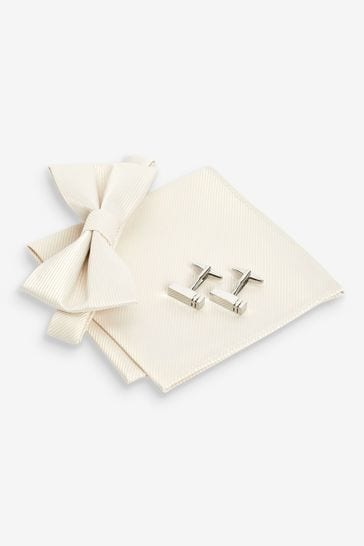 Ivory Cream Bow Tie, Pocket Square And Cufflinks Set