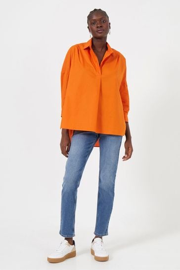 French Connection Orange Poplin Side Split Shirt