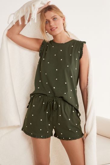 Buy Green Spot Cotton Vest Short Pyjamas Set from Next Luxembourg