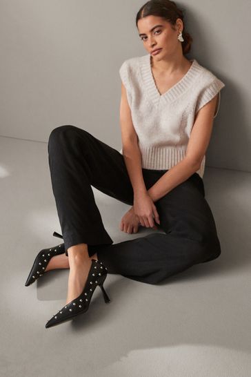 Black studded court shoes online